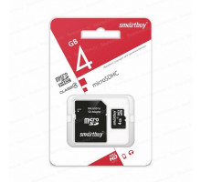 Карта памяти SmartBuy microSDHC 4GB class4 + SD адаптер