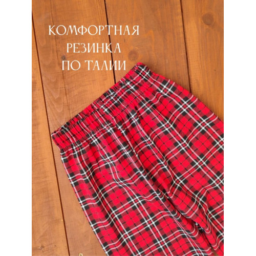 Детские брюки 33057 кулирка - красная клетка
